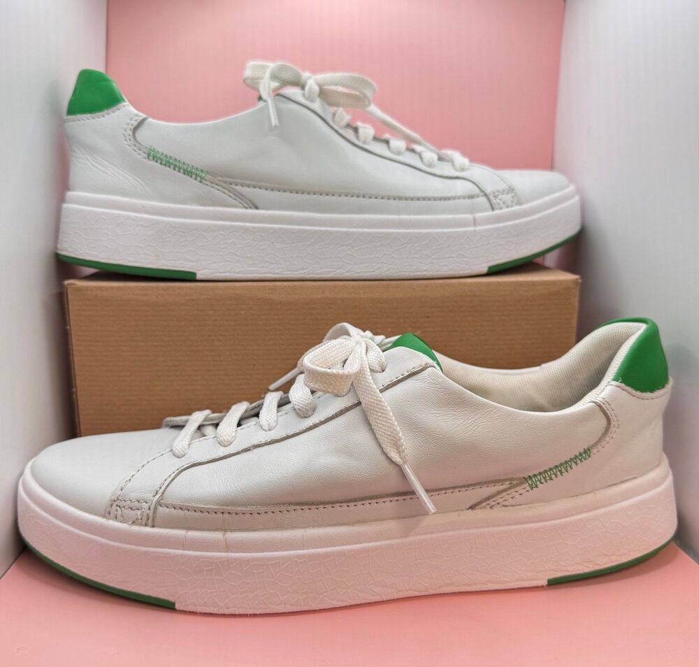 KIZIK Vegas White Green Unisex Leather Sneaker Size M’s 9 W’s 10.5 (Bx 14)